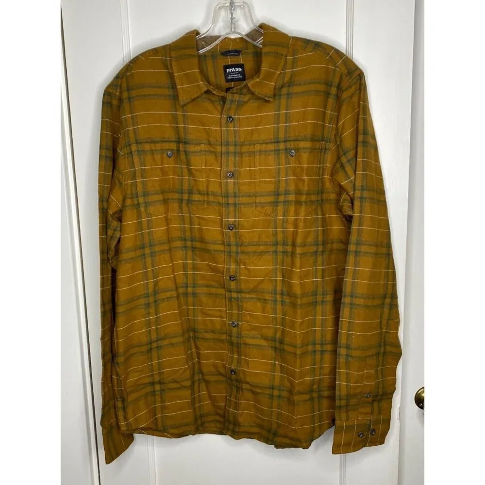 Prana Dolberg Plaid Flannel Shirt Standard Fit (Antique Bronze) size small - Picture 5 of 7